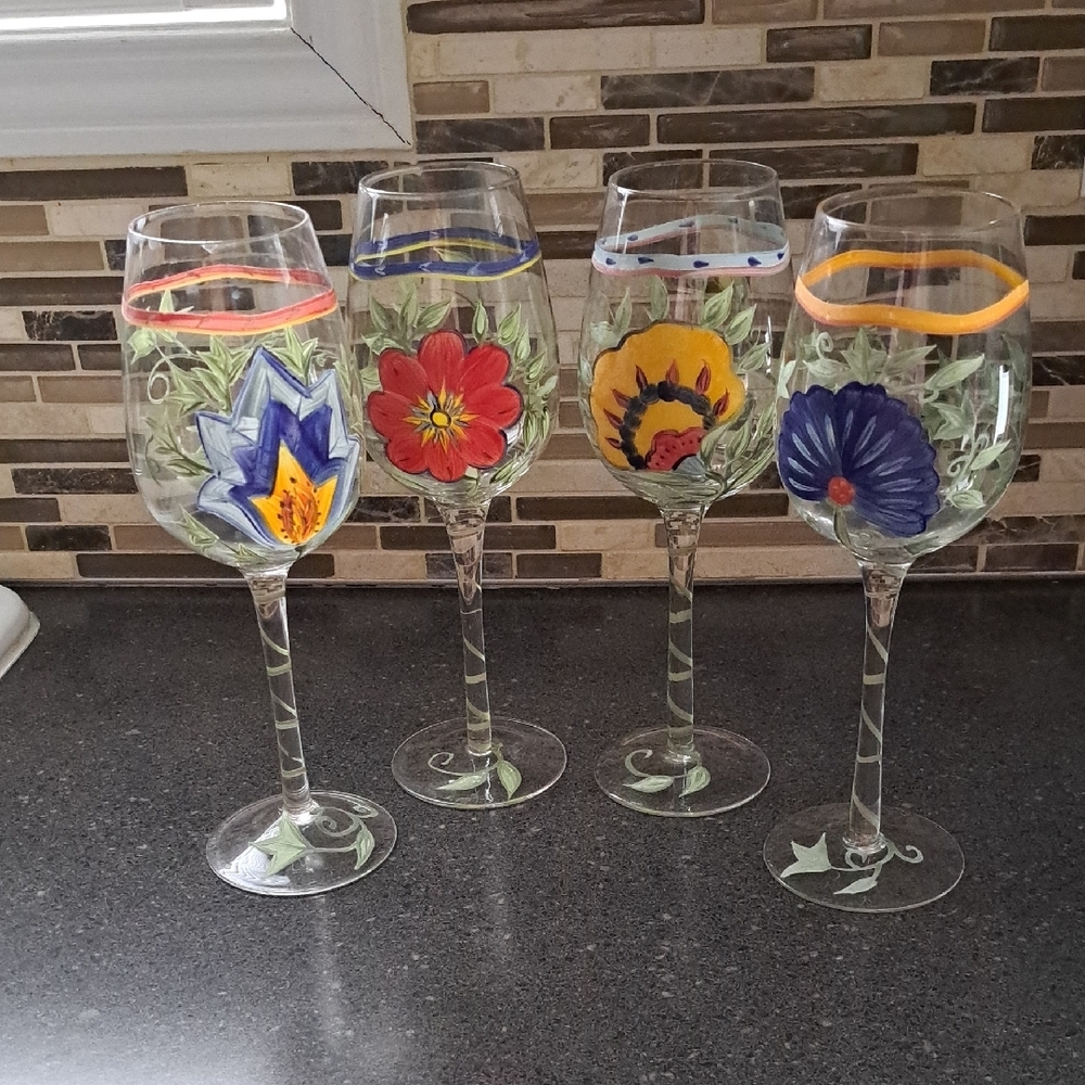 Colorful Floral Wine Glass Set